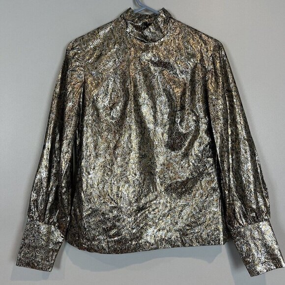 Suzette Tops - Vintage 70s Metallic Blouse by Suzette Young Californian Size 10‎ Silver Gold
